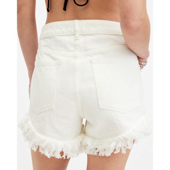 All Saints Astrid Fray Shorts High Waisted Distressed Cream White Size 30 NWT - Picture 3 of 12